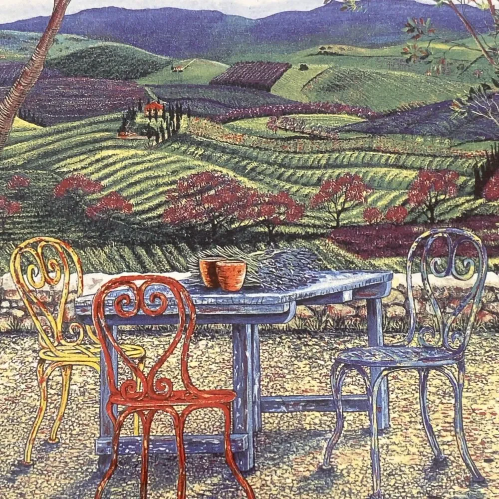 Sarina Framed Wall Art 8x8 Tuscan Italian Countryside Vineyard Bistro Chairs